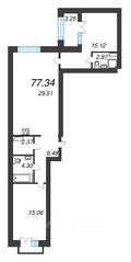 ЖК «Наука», планировка 3-комнатной квартиры, 83.10 м²