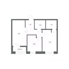 ЖК «NEWПИТЕР», планировка 2-комнатной квартиры, 58.77 м²