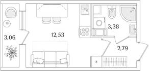 ЖК «Кинопарк», планировка студии, 20.23 м²