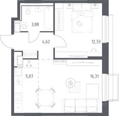 ЖК «Томилино Парк», планировка 1-комнатной квартиры, 43.01 м²