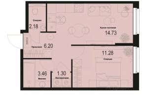 ЖК «ID Murino III», планировка 1-комнатной квартиры, 39.15 м²