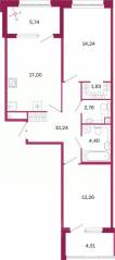 ЖК «Дом на Курской», планировка 2-комнатной квартиры, 67.96 м²