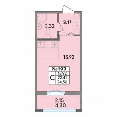 ЖК «Рождественский квартал», планировка студии, 24.56 м²