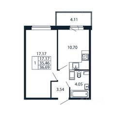 ЖК «Полис ЛАВрики», планировка 1-комнатной квартиры, 36.13 м²