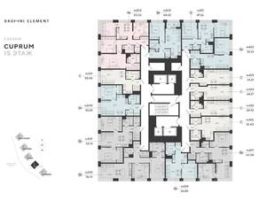 ЖК «Bashni Element», планировка 2-комнатной квартиры, 47.66 м²