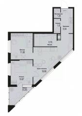 ЖК «ID Murino III», планировка 2-комнатной квартиры, 58.44 м²