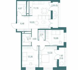 ЖК «Одинбург», планировка 4-комнатной квартиры, 83.22 м²