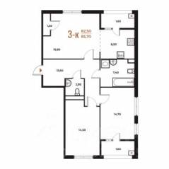 ЖК «Новое Летово», планировка 3-комнатной квартиры, 85.70 м²