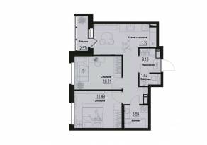 ЖК «ID Murino III», планировка 2-комнатной квартиры, 49.08 м²