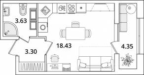 ЖК «БелАрт», планировка студии, 27.40 м²