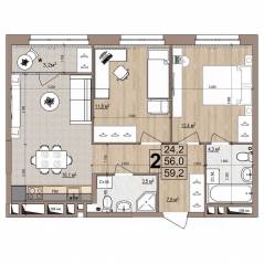 ЖК «Гранд Комфорт», планировка 2-комнатной квартиры, 59.20 м²