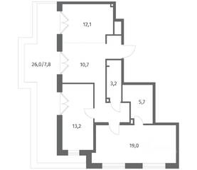 ЖК «Парусная 1», планировка 3-комнатной квартиры, 79.70 м²