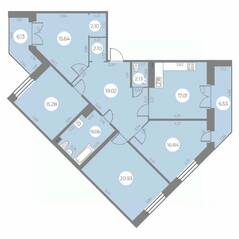 ЖК «Огни Залива», планировка 4-комнатной квартиры, 126.44 м²