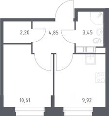 ЖК «ЭкоБунино», планировка 1-комнатной квартиры, 31.03 м²