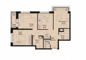 ЖК «ID Murino III», планировка 3-комнатной квартиры, 59.02 м²