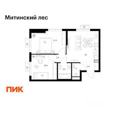 ЖК «Митинский лес», планировка 2-комнатной квартиры, 47.70 м²