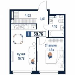 ЖК «Максималист», планировка 1-комнатной квартиры, 39.76 м²