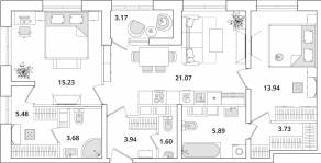 ЖК «БелАрт», планировка 2-комнатной квартиры, 76.30 м²