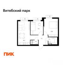 ЖК «Витебский парк», планировка 2-комнатной квартиры, 51.60 м²