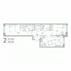ЖК «Министр», планировка 2-комнатной квартиры, 65.68 м²