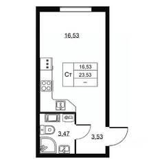 ЖК «Перспектива», планировка студии, 23.53 м²