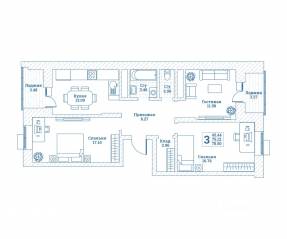 ЖК «Новоград Монино», планировка 3-комнатной квартиры, 78.60 м²