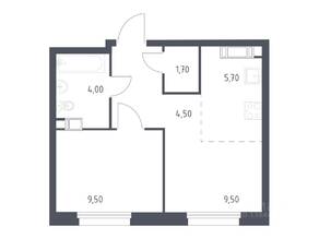 ЖК «ЭкоБунино», планировка 1-комнатной квартиры, 34.90 м²