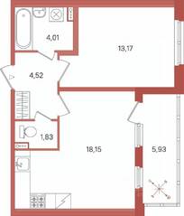 ЖК «Патио», планировка 1-комнатной квартиры, 44.65 м²
