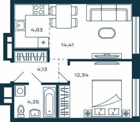 ЖК «М_5», планировка 1-комнатной квартиры, 39.76 м²