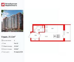 ЖК «Титул в Московском», планировка студии, 25.12 м²