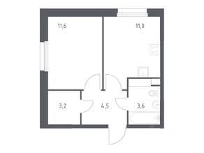 ЖК «ЭкоБунино», планировка 1-комнатной квартиры, 32.90 м²