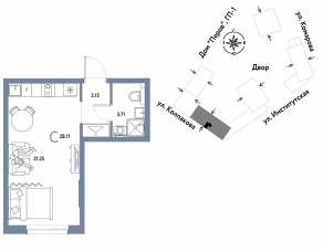 ЖК «Страна.Парковая», планировка студии, 28.11 м²