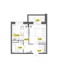 ЖК «Радость», планировка 2-комнатной квартиры, 34.82 м²
