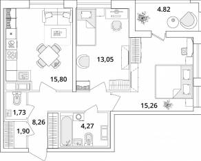 ЖК «Cube», планировка 2-комнатной квартиры, 63.10 м²