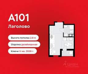 ЖК «А101 Лаголово», планировка студии, 23.80 м²