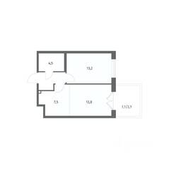 ЖК «Парусная 1», планировка 2-комнатной квартиры, 44.10 м²