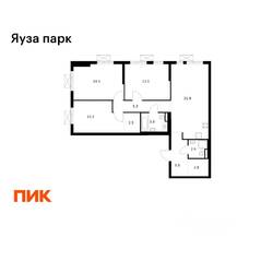 ЖК «Яуза парк (ПИК)», планировка 3-комнатной квартиры, 84.00 м²