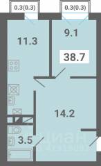 МЖК «Южная Долина», планировка 1-комнатной квартиры, 38.70 м²