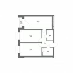 ЖК «Парусная 1», планировка 2-комнатной квартиры, 68.00 м²