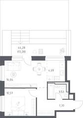 Апарт-комплекс «Верейская 41», планировка 1-комнатной квартиры, 53.41 м²
