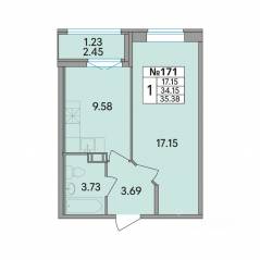 ЖК «Рождественский квартал», планировка 1-комнатной квартиры, 35.38 м²
