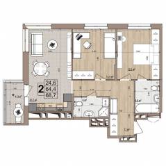 ЖК «Гранд Комфорт», планировка 2-комнатной квартиры, 68.70 м²