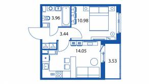 ЖК «Полис ЛАВрики», планировка 1-комнатной квартиры, 34.20 м²