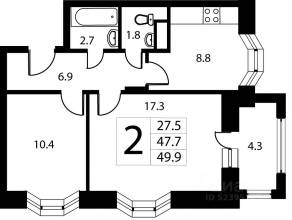ЖК Город-событие «Лайково», планировка 2-комнатной квартиры, 48.20 м²