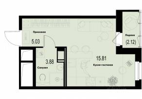 ЖК «ID Murino III», планировка студии, 25.88 м²