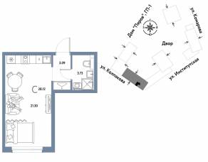 ЖК «Страна.Парковая», планировка студии, 28.12 м²