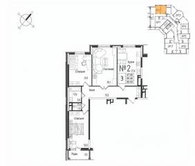 ЖК «Школьный» (Наро-Фоминск), планировка 3-комнатной квартиры, 89.50 м²