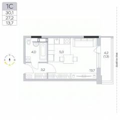ЖК «Пироговская Ривьера», планировка студии, 27.20 м²