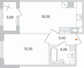 МЖК «Дубровский», планировка 1-комнатной квартиры, 41.00 м²