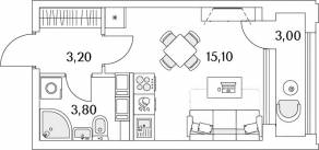 ЖК «Тайм Сквер», планировка студии, 24.00 м²
